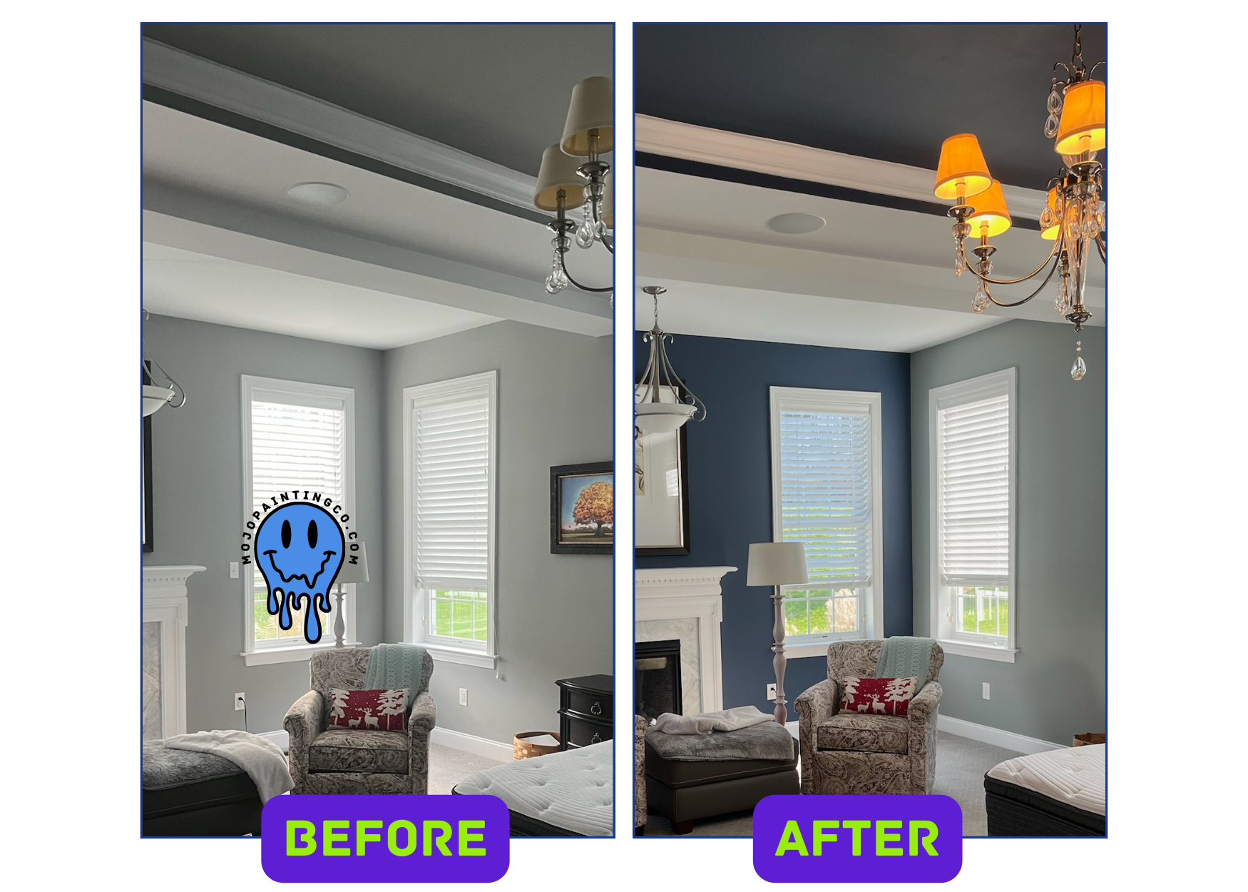 mojo house painting before and after living room high ceilings best house painters near King of Prussia pa